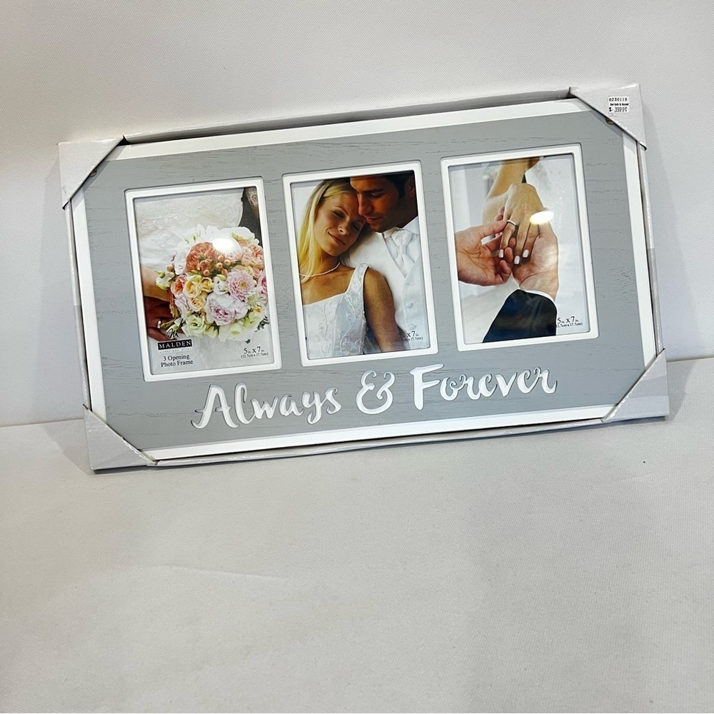 Malden 3 Opening Photo Frame 5 X 7 Always & Forever Wood Gray/White